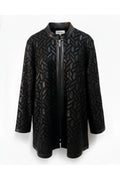 Plus Size Women's Black Geometric Patterned Leather Detailed Jacket