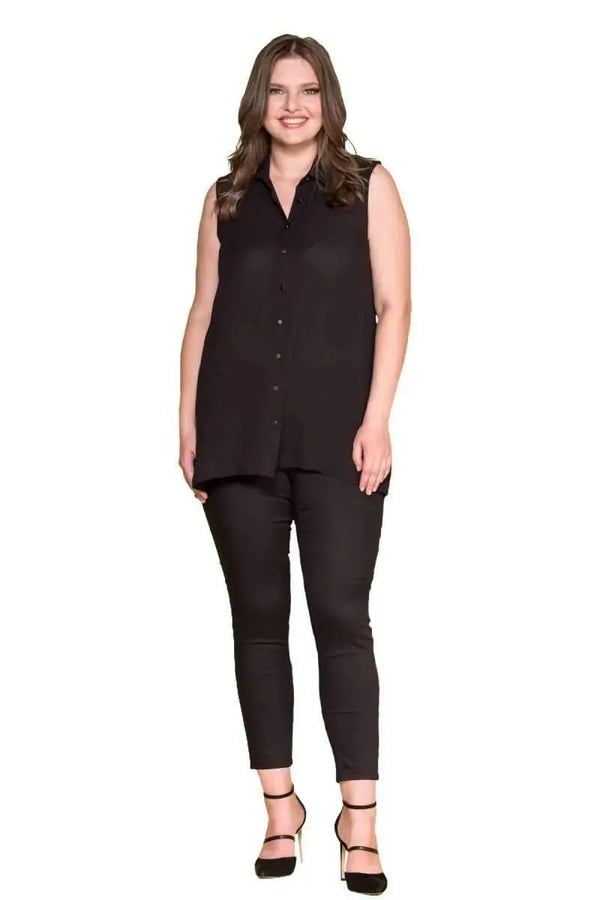 Women's Plus Size Black Sleeveless Button-Down Summer Shirt Tunic