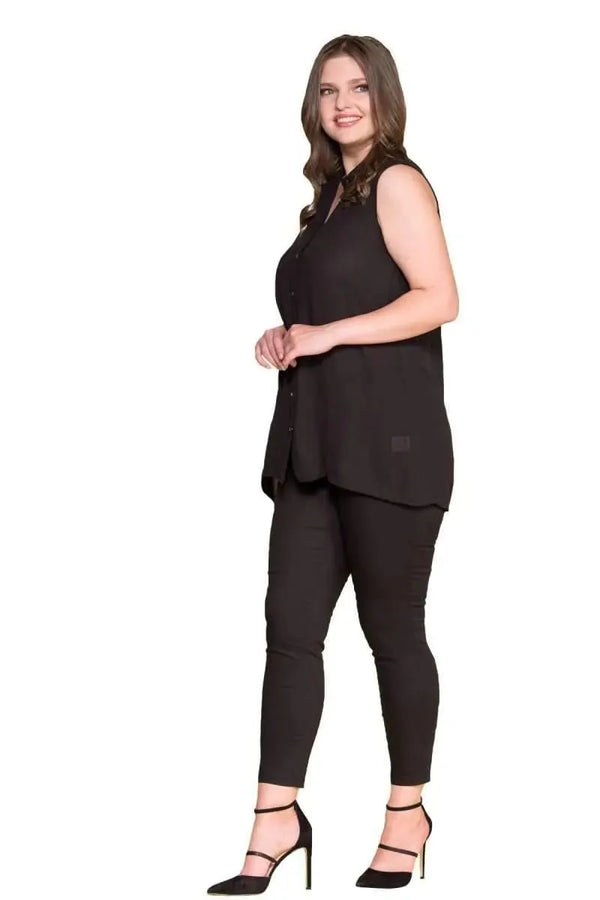 Women's Plus Size Black Sleeveless Button-Down Summer Shirt Tunic