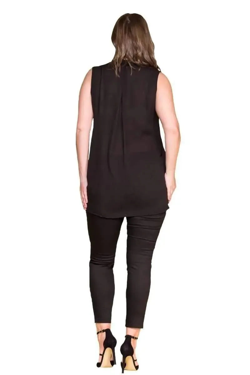Women's Plus Size Black Sleeveless Button-Down Summer Shirt Tunic - Image 4