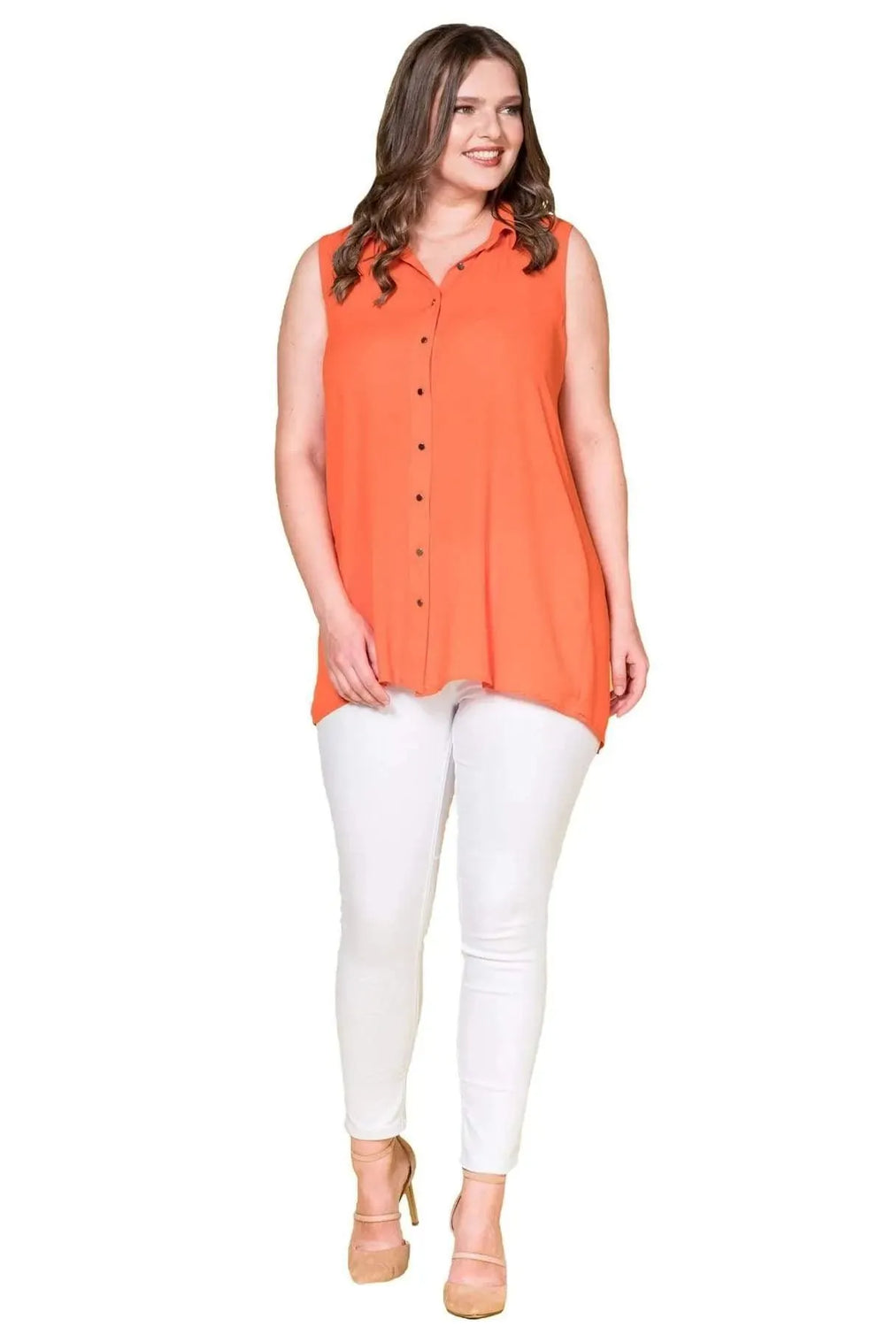 Women's Plus Size Black Sleeveless Button-Down Summer Shirt Tunic - Image 6