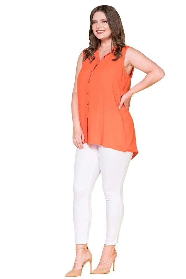 Women's Plus Size Black Sleeveless Button-Down Summer Shirt Tunic