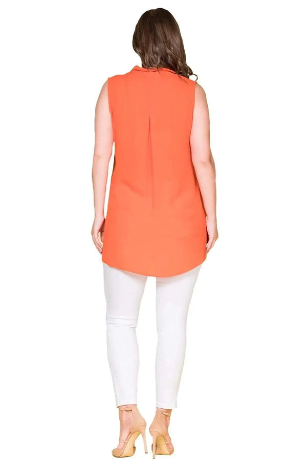 Women's Plus Size Black Sleeveless Button-Down Summer Shirt Tunic