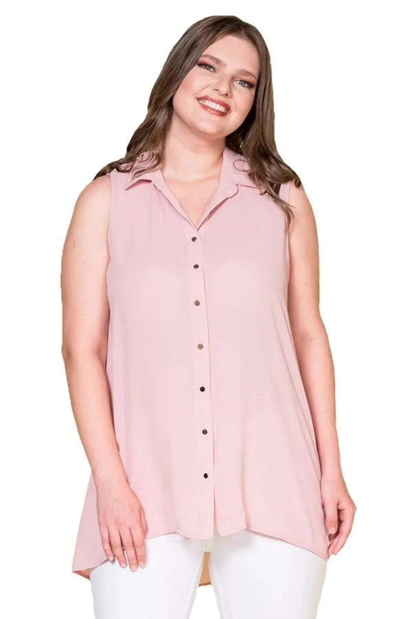 Women's Plus Size Black Sleeveless Button-Down Summer Shirt Tunic