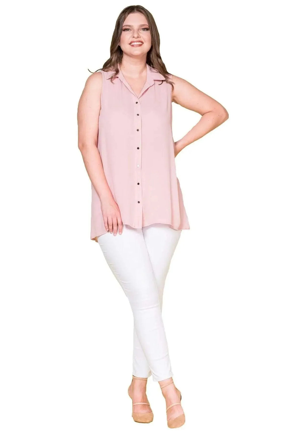 Women's Plus Size Black Sleeveless Button-Down Summer Shirt Tunic - Image 10