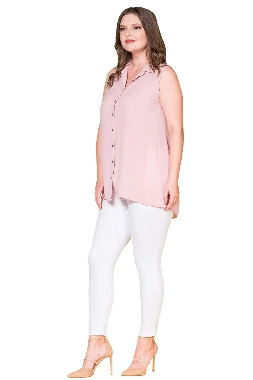 Women's Plus Size Black Sleeveless Button-Down Summer Shirt Tunic - Image 11