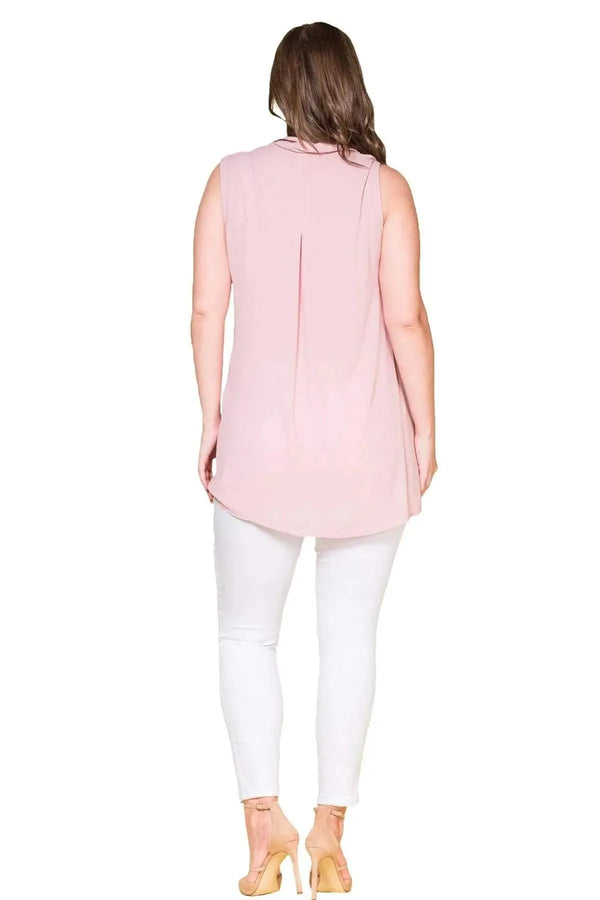 Women's Plus Size Black Sleeveless Button-Down Summer Shirt Tunic