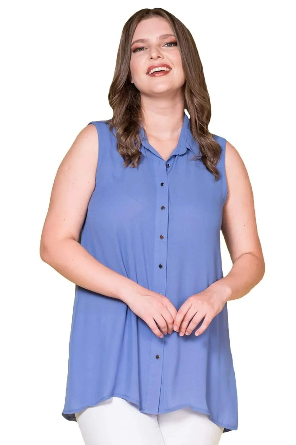 Women's Plus Size Black Sleeveless Button-Down Summer Shirt Tunic - Image 13