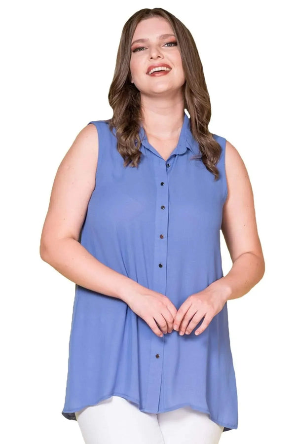 Women's Plus Size Black Sleeveless Button-Down Summer Shirt Tunic
