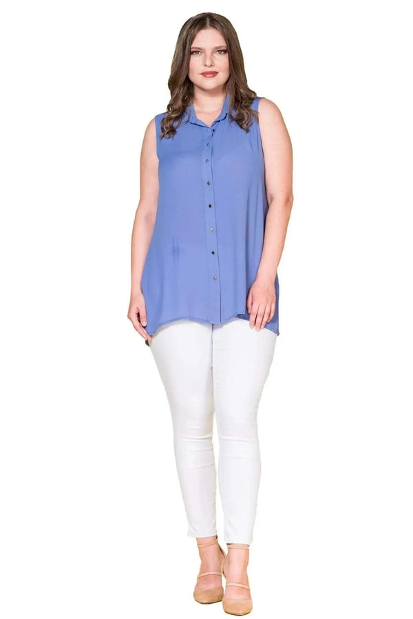 Women's Plus Size Black Sleeveless Button-Down Summer Shirt Tunic