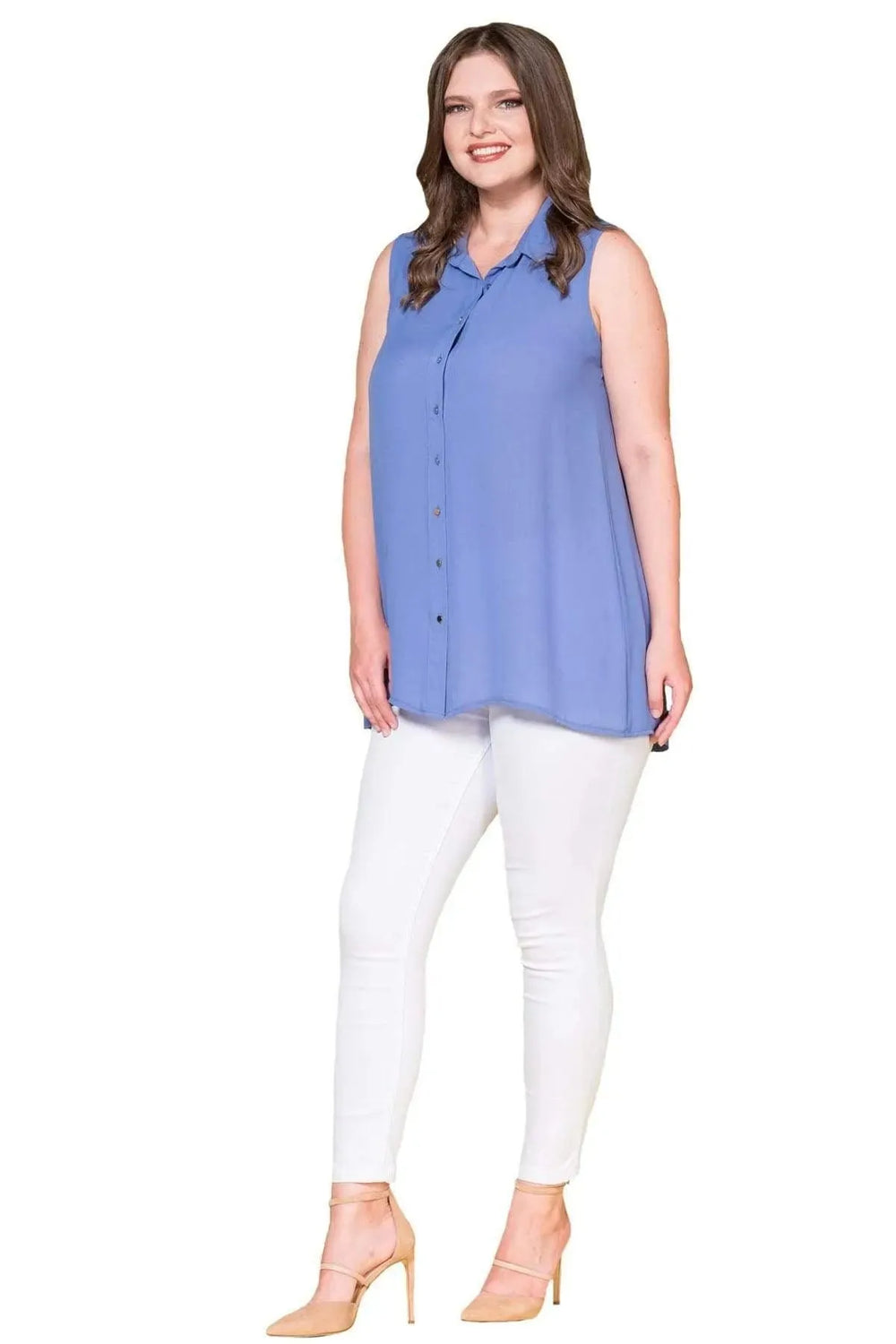 Women's Plus Size Black Sleeveless Button-Down Summer Shirt Tunic - Image 15