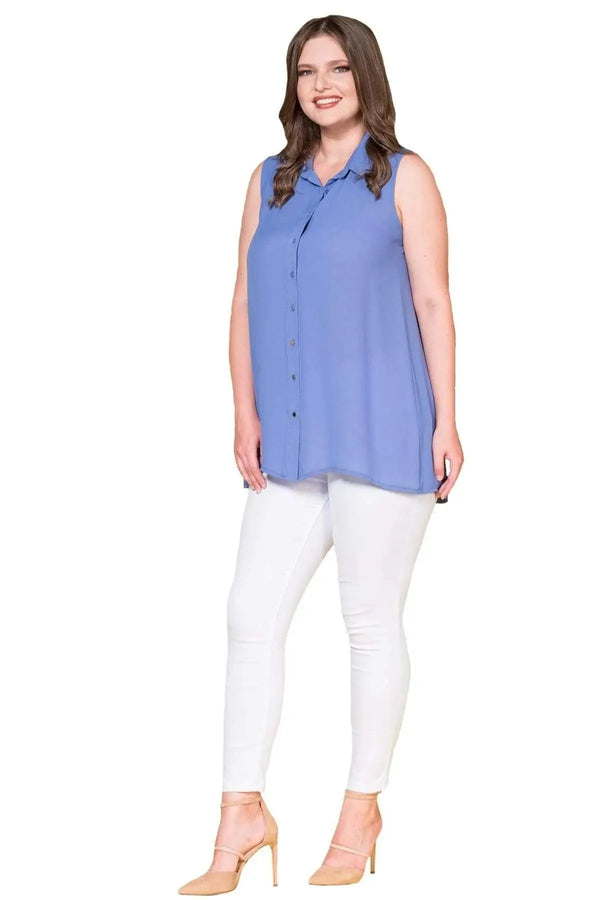 Women's Plus Size Black Sleeveless Button-Down Summer Shirt Tunic