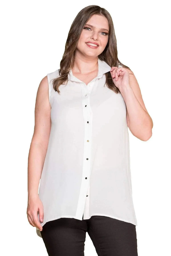 Women's Plus Size Black Sleeveless Button-Down Summer Shirt Tunic