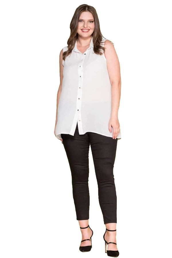 Women's Plus Size Black Sleeveless Button-Down Summer Shirt Tunic