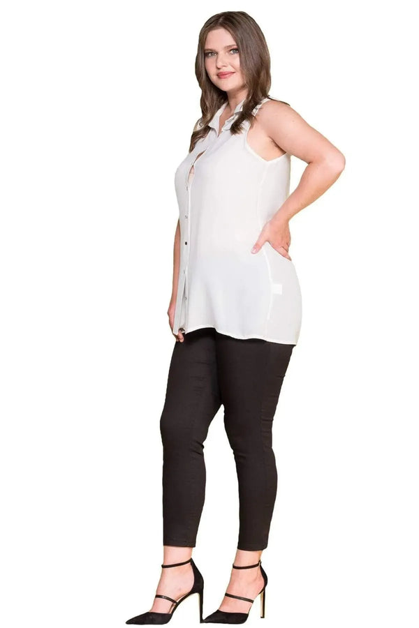 Women's Plus Size Black Sleeveless Button-Down Summer Shirt Tunic