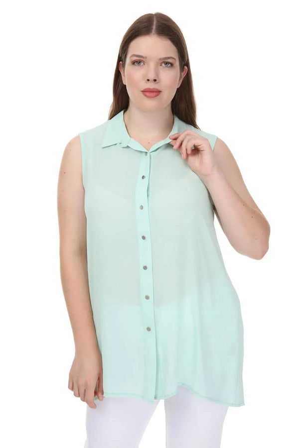 Women's Plus Size Black Sleeveless Button-Down Summer Shirt Tunic