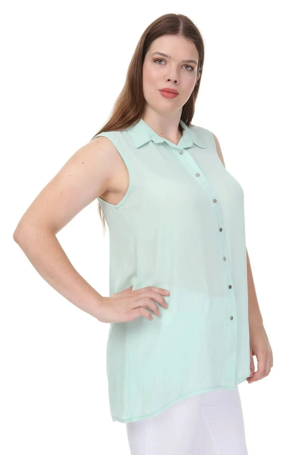 Women's Plus Size Black Sleeveless Button-Down Summer Shirt Tunic - Image 23