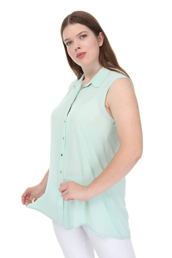 Women's Plus Size Black Sleeveless Button-Down Summer Shirt Tunic