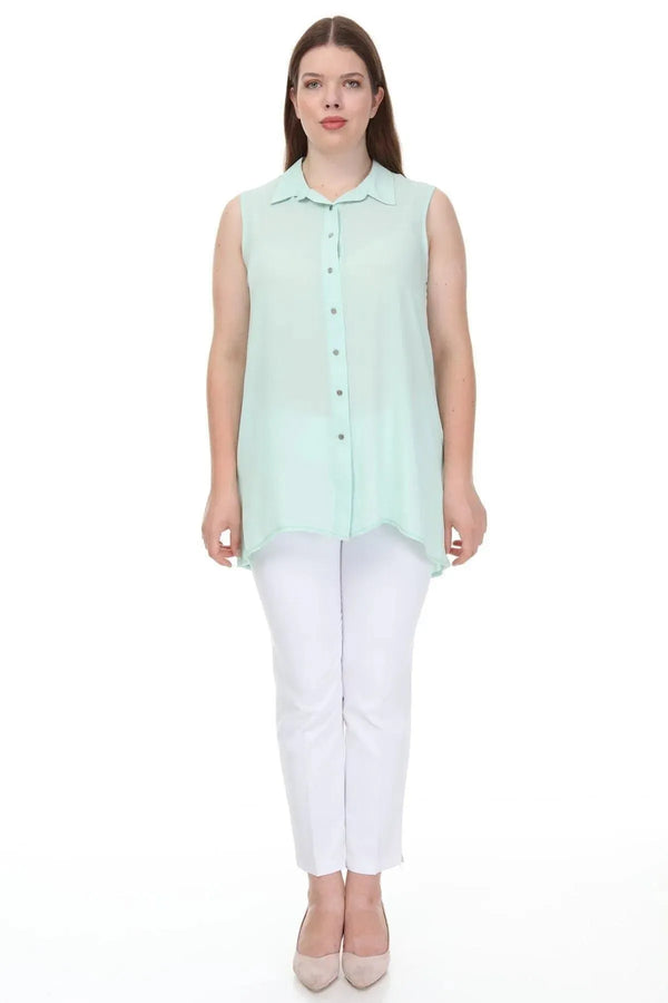 Women's Plus Size Black Sleeveless Button-Down Summer Shirt Tunic