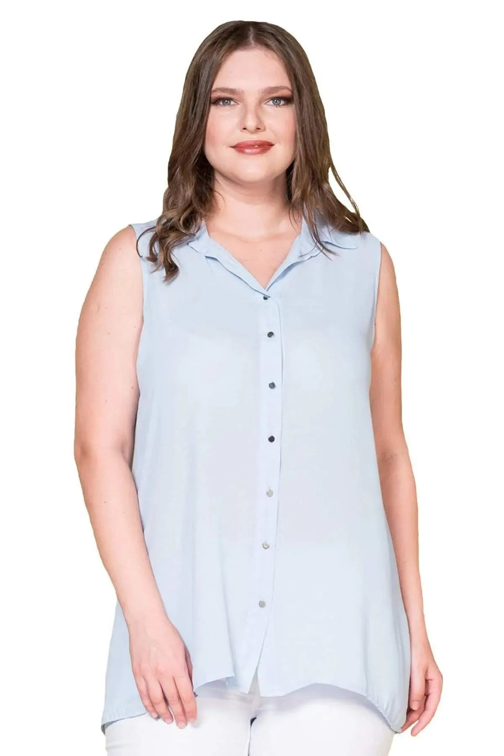 Women's Plus Size Black Sleeveless Button-Down Summer Shirt Tunic - Image 28