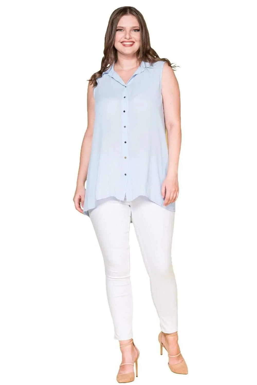 Women's Plus Size Black Sleeveless Button-Down Summer Shirt Tunic - Image 27