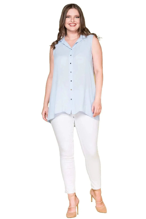 Women's Plus Size Black Sleeveless Button-Down Summer Shirt Tunic