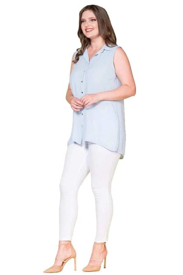 Women's Plus Size Black Sleeveless Button-Down Summer Shirt Tunic