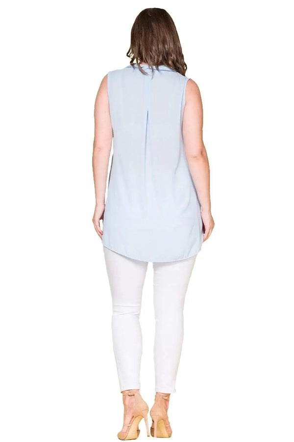 Women's Plus Size Black Sleeveless Button-Down Summer Shirt Tunic