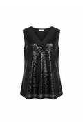 Ärmellose Damen-Bluse in Übergröße in Schwarz mit V-Ausschnitt, Pailletten und Lycra