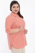 Plus Size Women's Salmon Embroidered Cotton Viscose Shirt