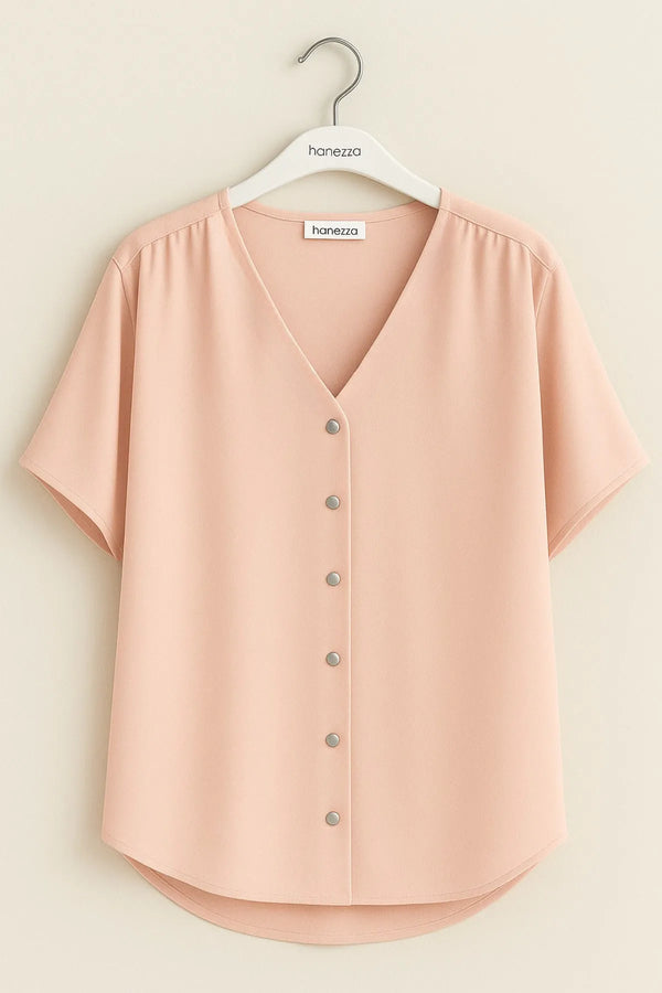 Plus Size Women's V-Neck Batwing Sleeve Button-Down Jessica Crepe Blouse