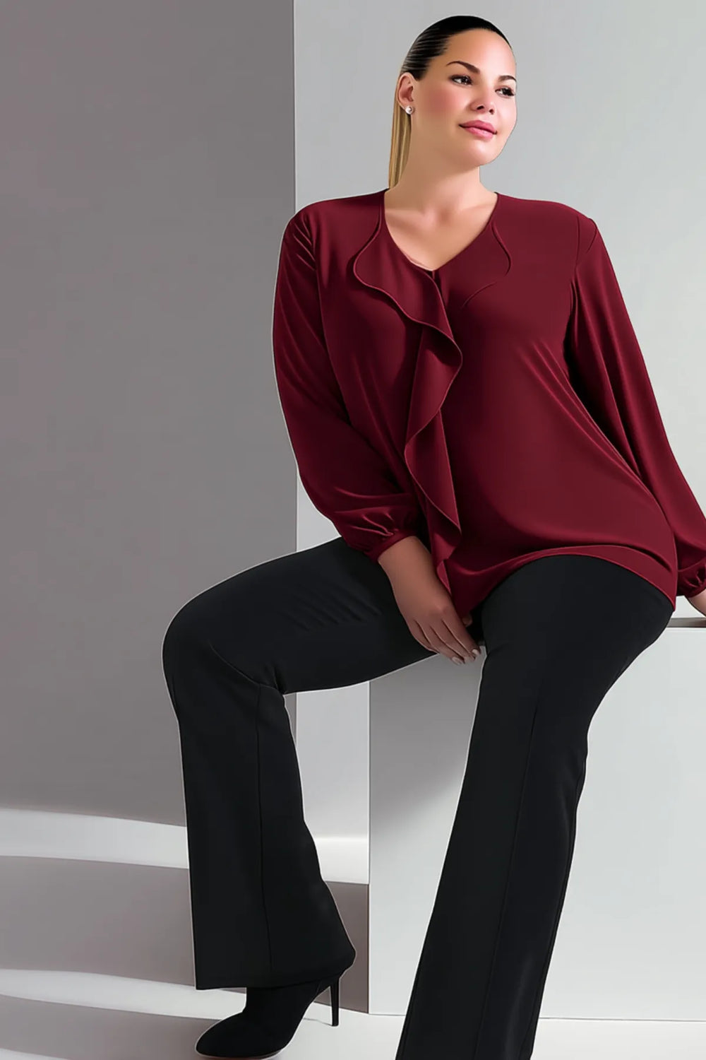 Женская блузка больших размеров из крепа Джессика с воротником-воланом - Image 2