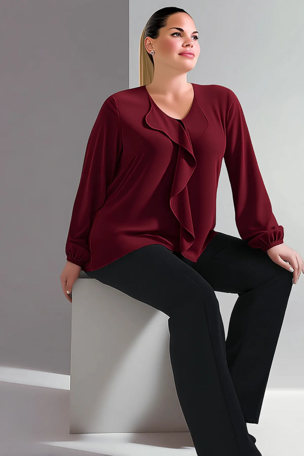 Женская блузка больших размеров из крепа Джессика с воротником-воланом - Image 3