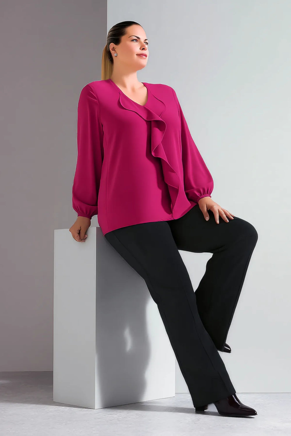Женская блузка больших размеров из крепа Джессика с воротником-воланом - Image 6
