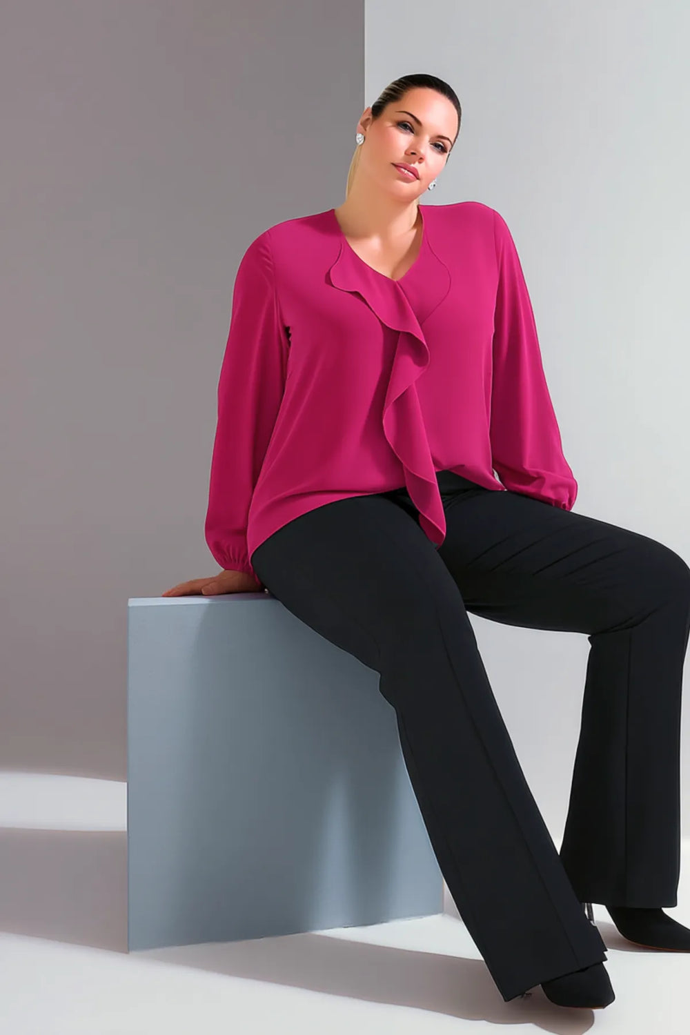 Женская блузка больших размеров из крепа Джессика с воротником-воланом - Image 8