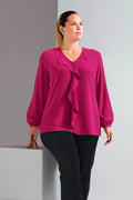 Büyük Beden Kadın Volan Yakalı Jessica Krep Bluz