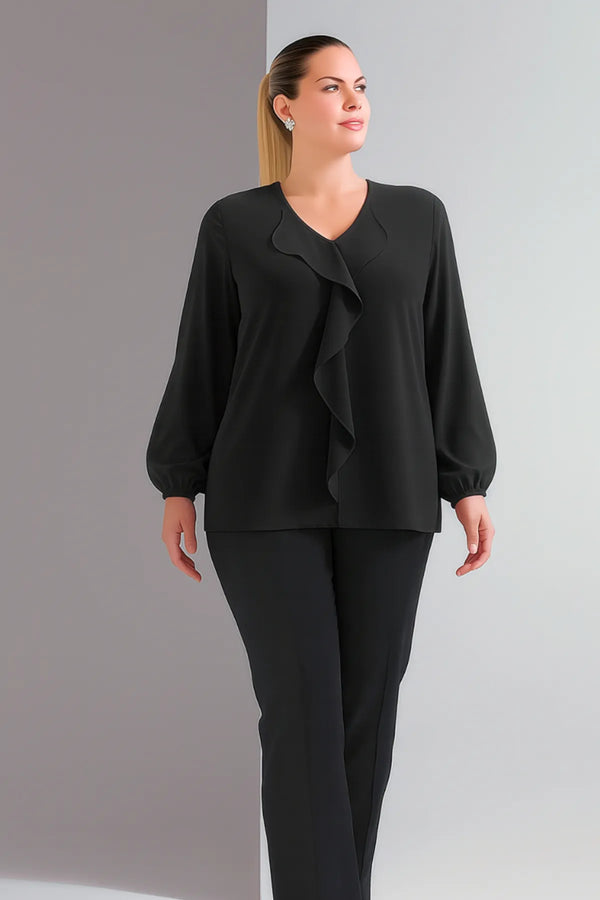 Женская блузка больших размеров из крепа Джессика с воротником-воланом