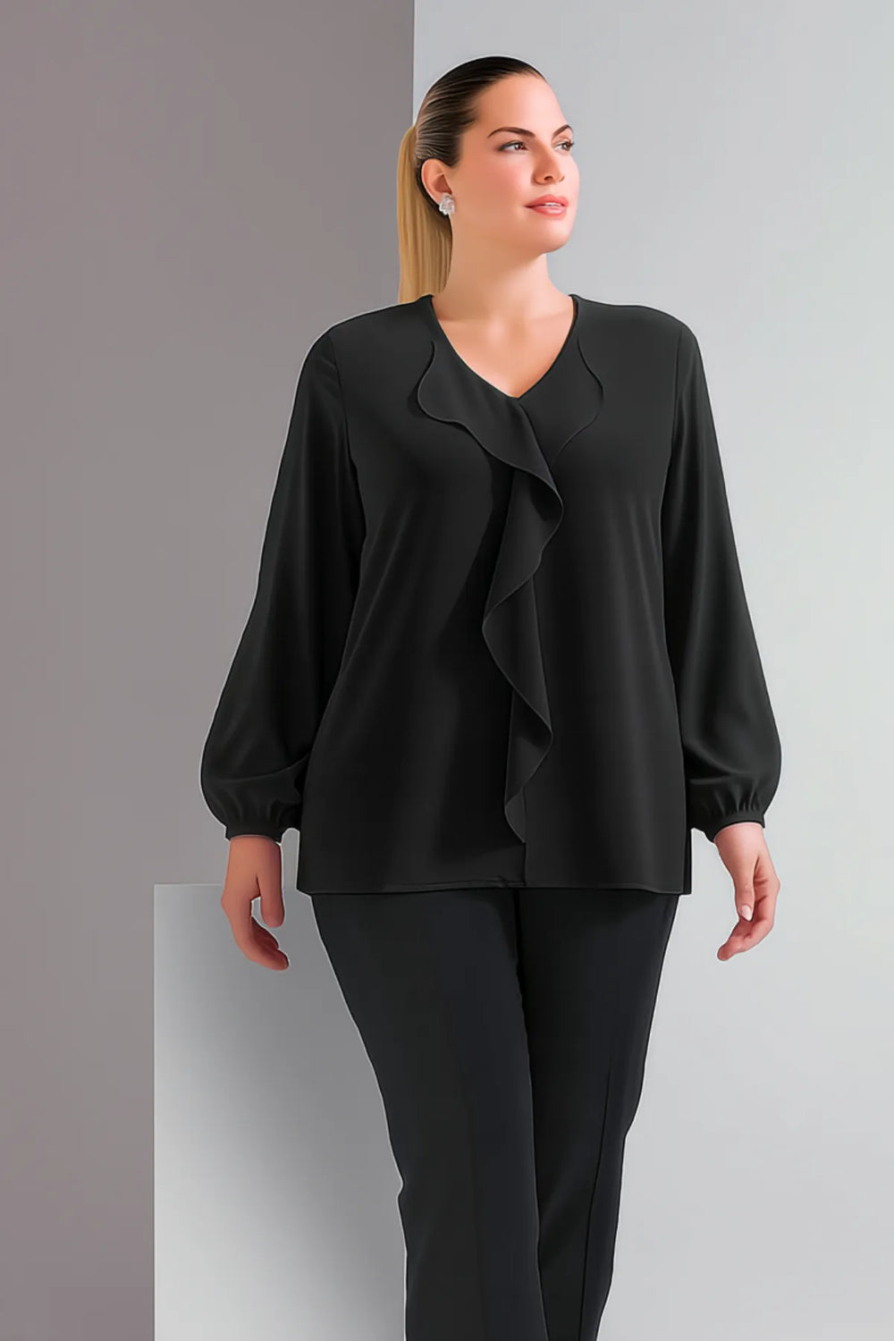 Женская блузка больших размеров из крепа Джессика с воротником-воланом - Image 11