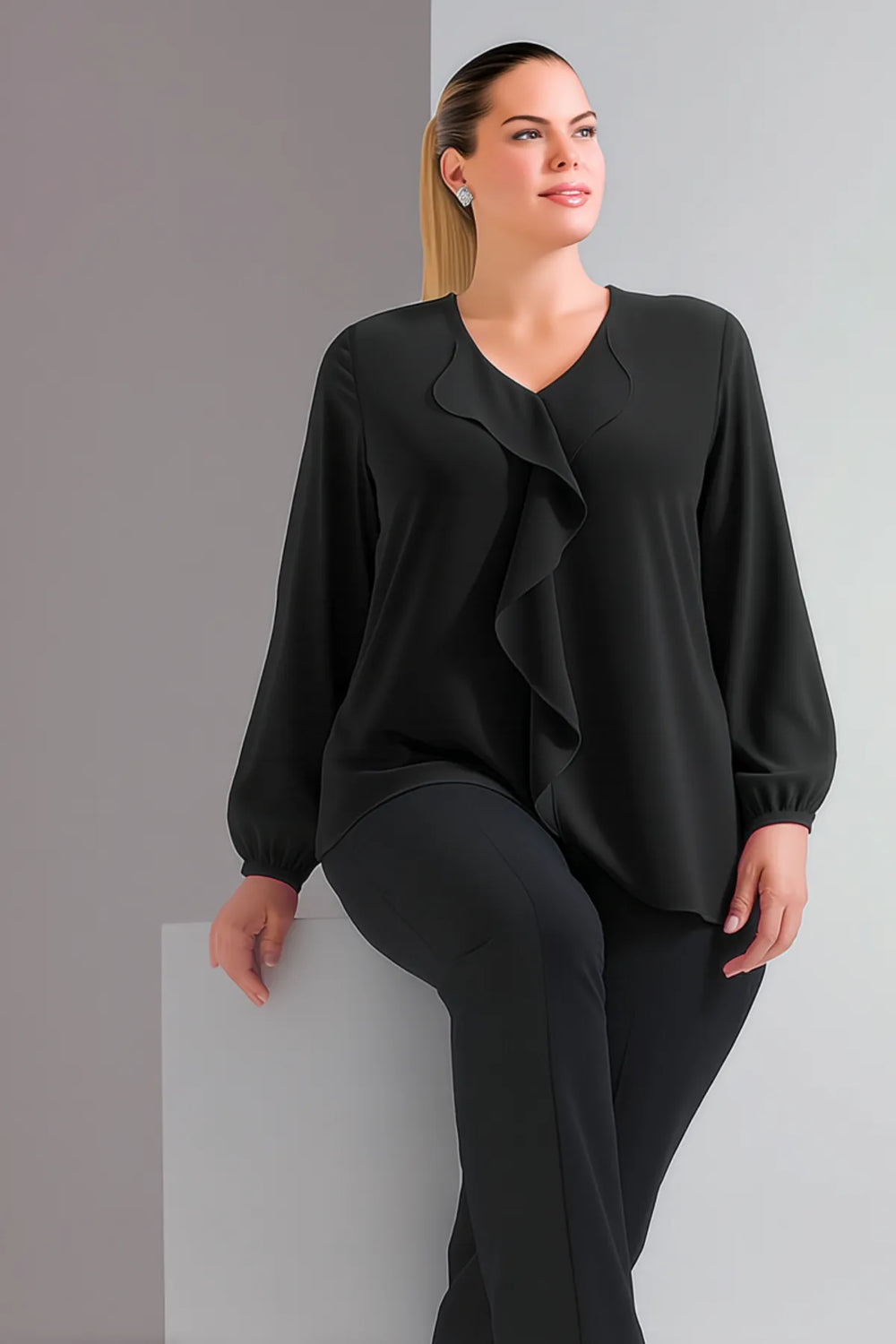 Женская блузка больших размеров из крепа Джессика с воротником-воланом - Image 12