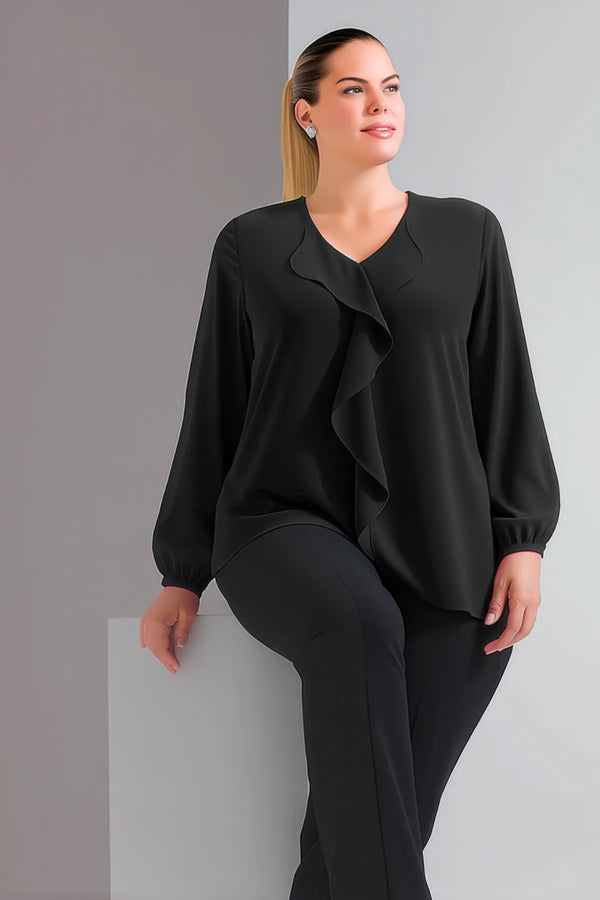 Женская блузка больших размеров из крепа Джессика с воротником-воланом