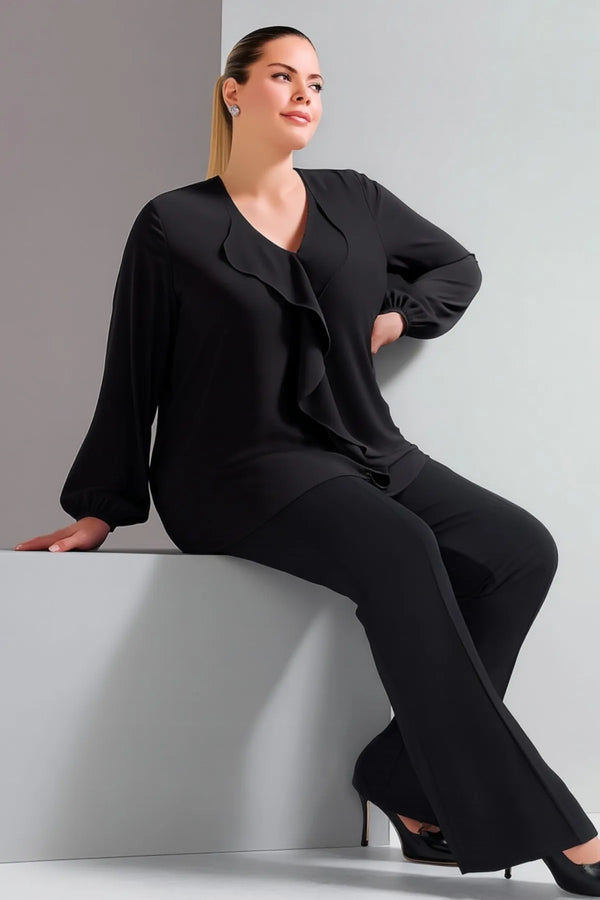 Женская блузка больших размеров из крепа Джессика с воротником-воланом