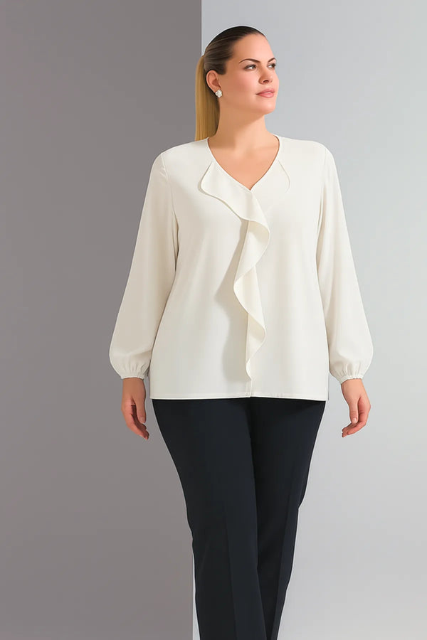 Женская блузка больших размеров из крепа Джессика с воротником-воланом