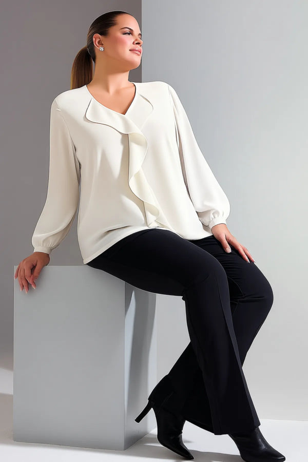 Женская блузка больших размеров из крепа Джессика с воротником-воланом