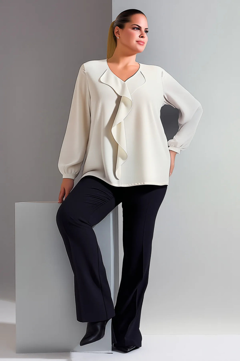 Женская блузка больших размеров из крепа Джессика с воротником-воланом - Image 18