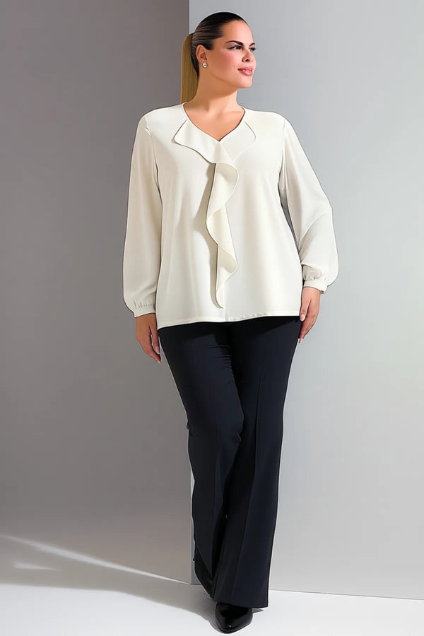 Женская блузка больших размеров из крепа Джессика с воротником-воланом