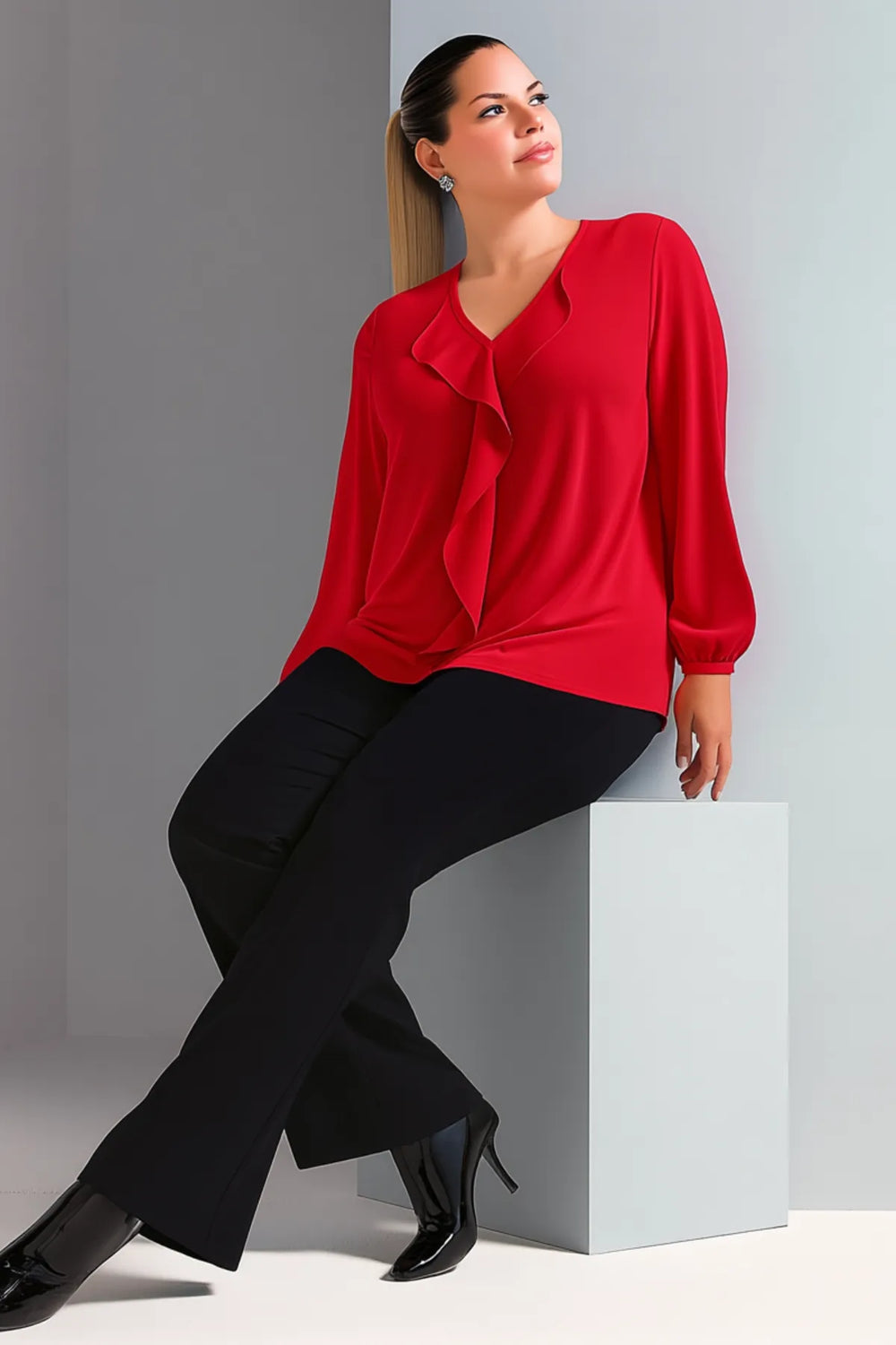 Женская блузка больших размеров из крепа Джессика с воротником-воланом - Image 21