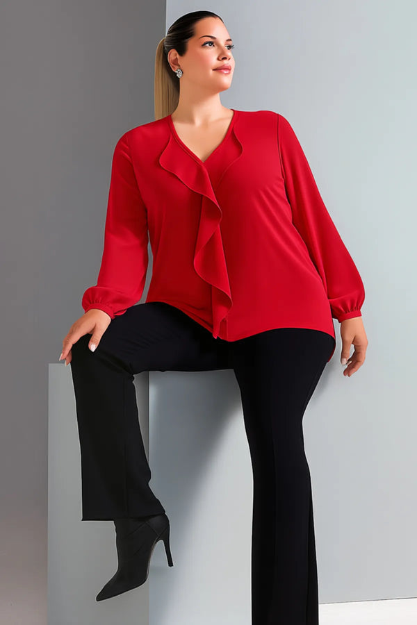 Женская блузка больших размеров из крепа Джессика с воротником-воланом