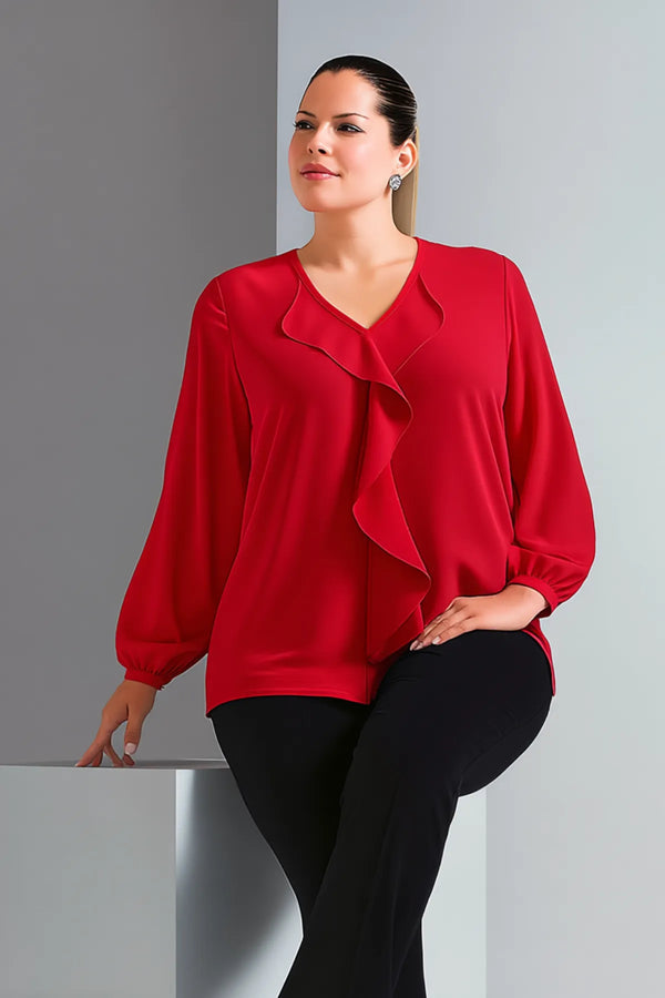 Женская блузка больших размеров из крепа Джессика с воротником-воланом