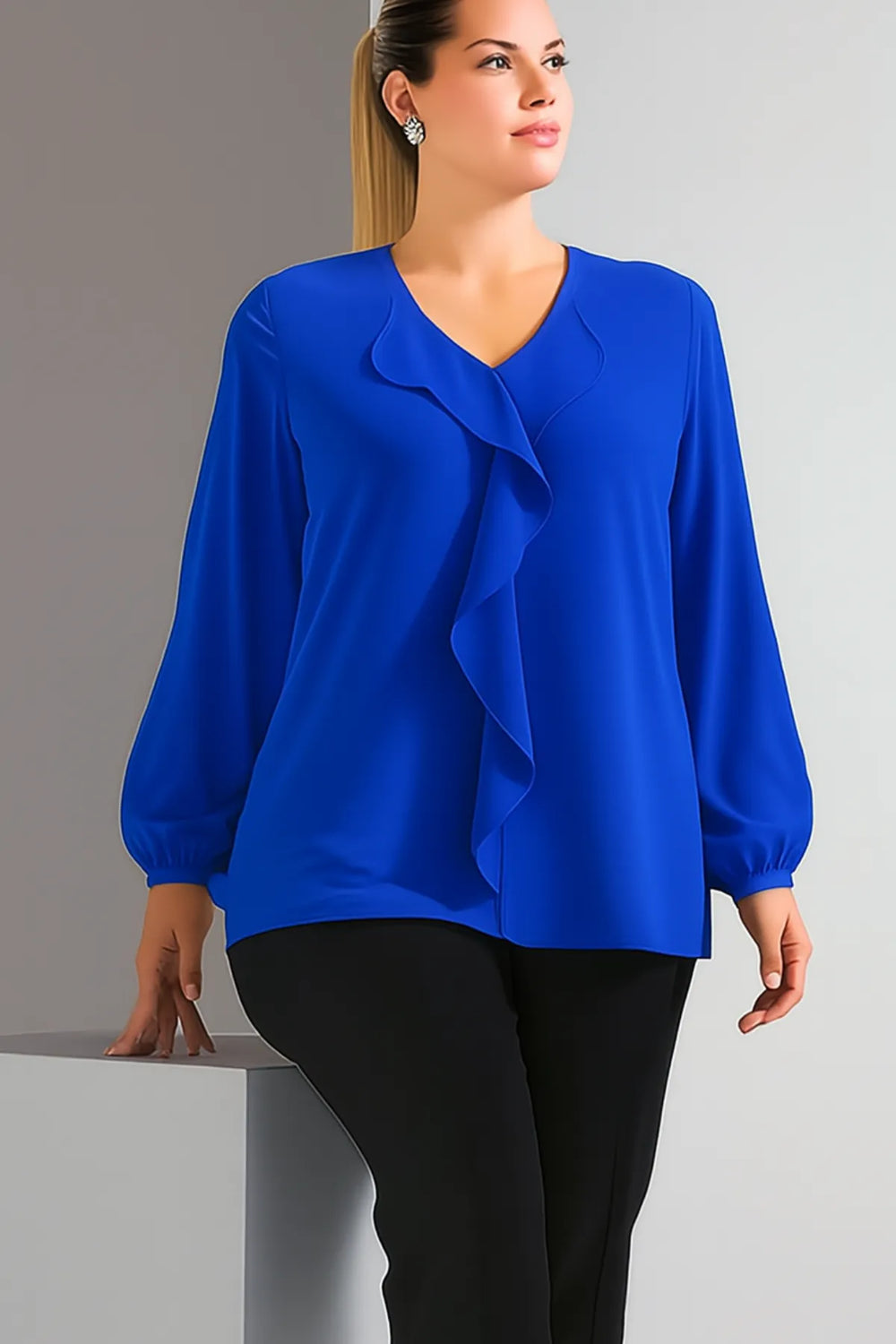 Женская блузка больших размеров из крепа Джессика с воротником-воланом - Image 25