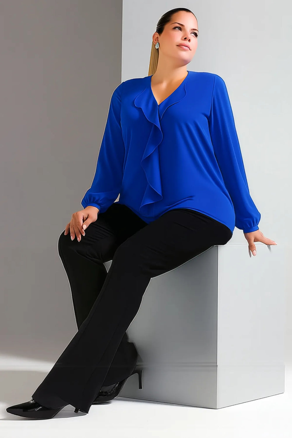 Женская блузка больших размеров из крепа Джессика с воротником-воланом - Image 26